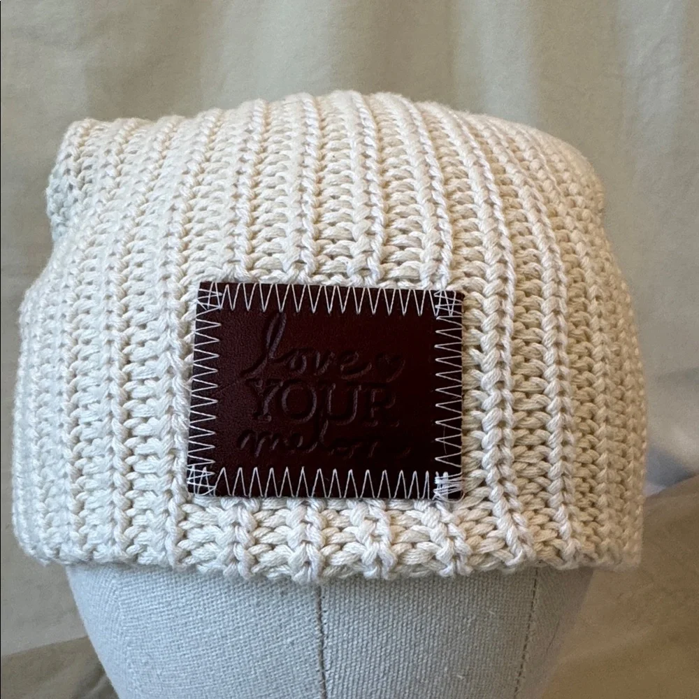 Love Your Melon Cotton Cream Beanie with Brown Patch